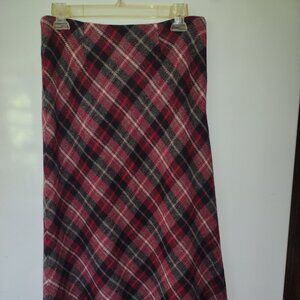 Chadwicks of Boston Long Wool Blend Skirt with Black Gray Red Plaid- Size 4
